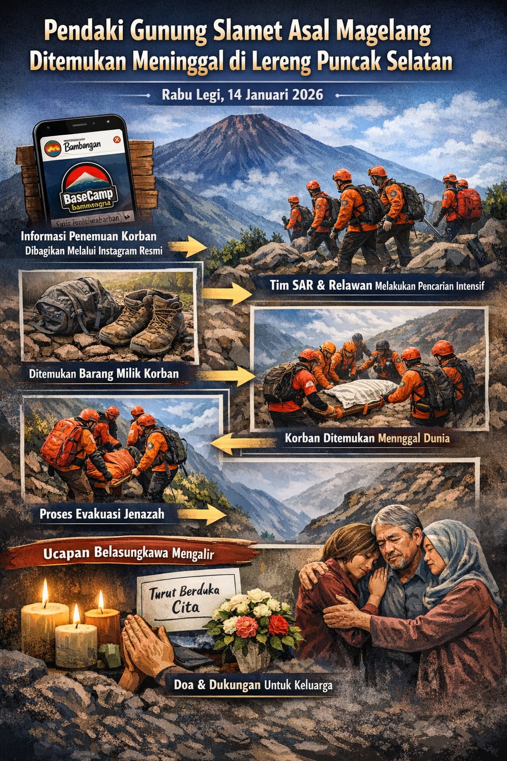 Pendaki Gunung Slamet yang Dilaporkan Hilang Ditemukan Meninggal di Lereng Puncak Selatan